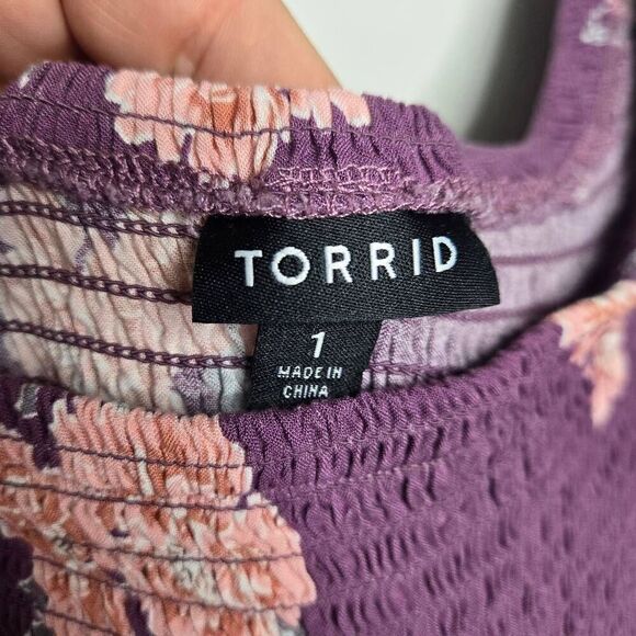 Torrid Boho Floral Mini Challis Off Shoulder Skater Dress Size 1 - Picture 6 of 7